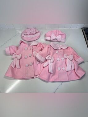 Twin Winter Pink Coat & Hat Set Fits 15" Bitty Baby American Girl Doll Clothing